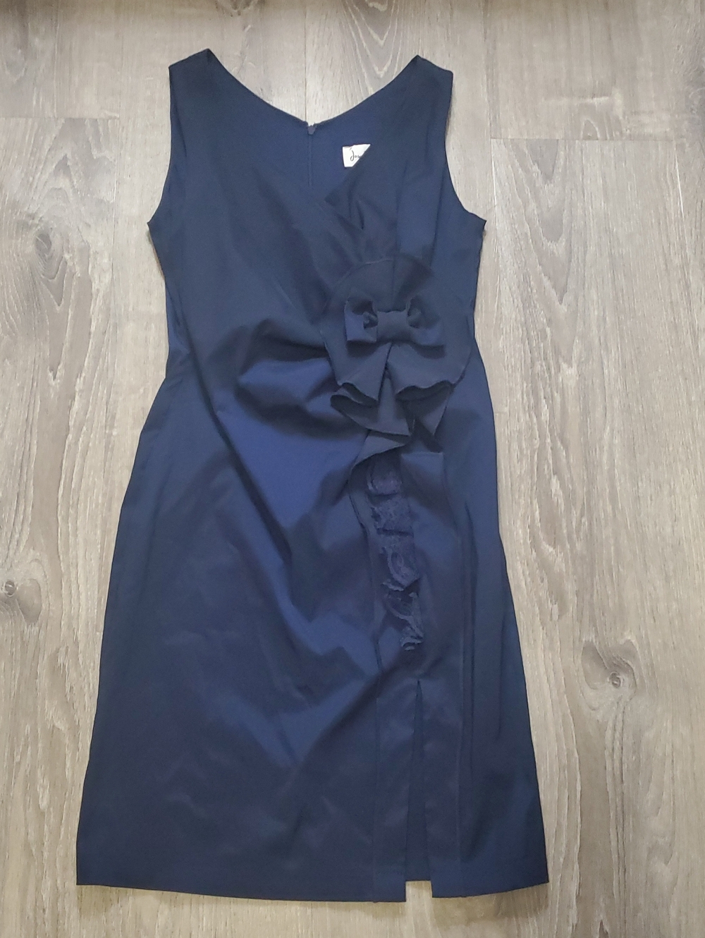Joseph Ribkoff Navy Blue Sleeveless Sheath Dress Ruffle Bow Detail Size 8